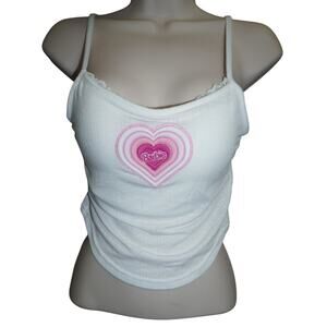 Y2K Barbie Heart Logo Tank Top White Baby Tee 2000s Style Size M